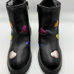 Kurt Geiger Black Kids Boots with Colorful Hearts